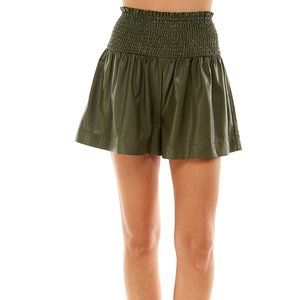 TCEC | Smocked Waist Faux Leather Shorts | S | Olive | Sample Sale | CP9379